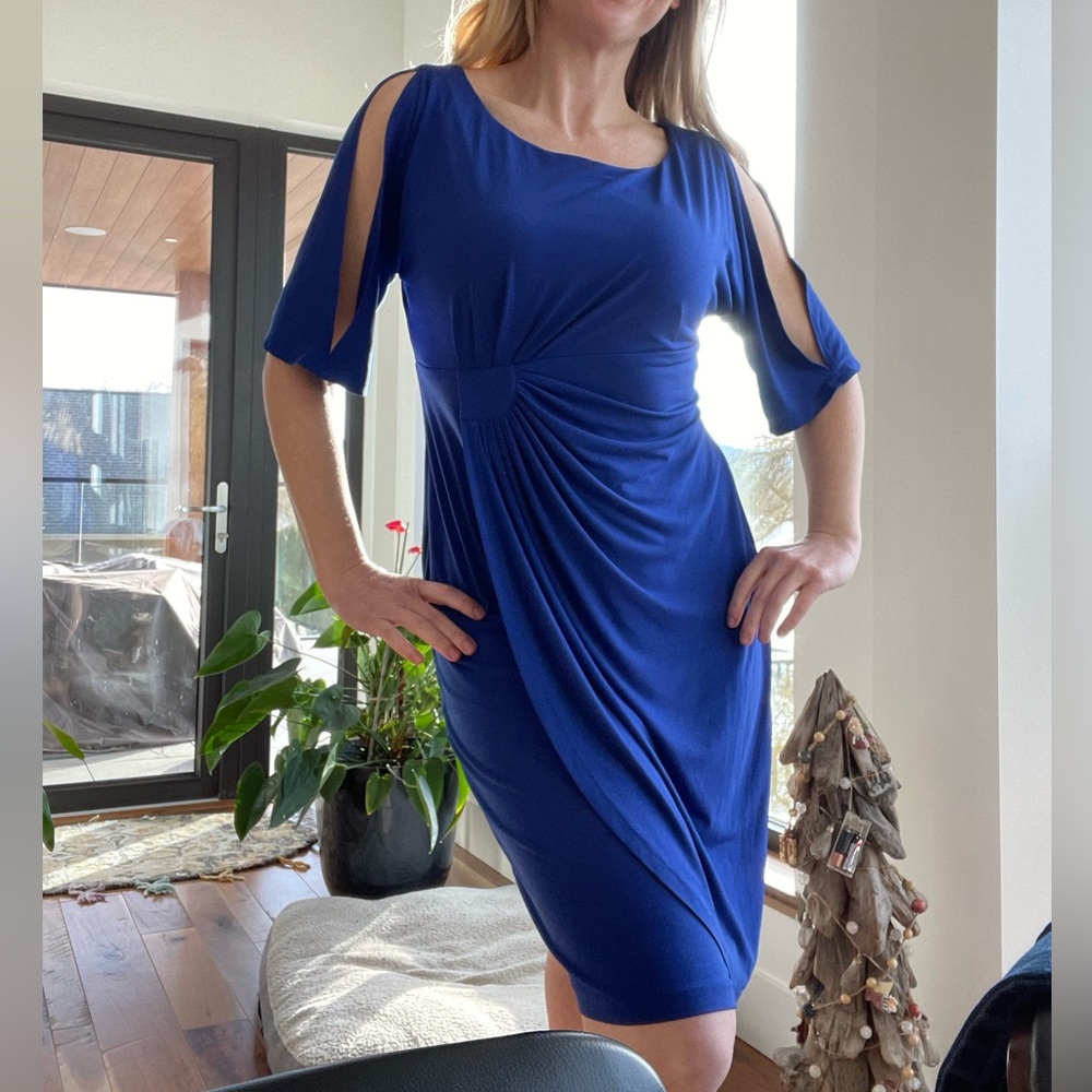 Connected Apparel Blue midi dress with short flowy sleeves
